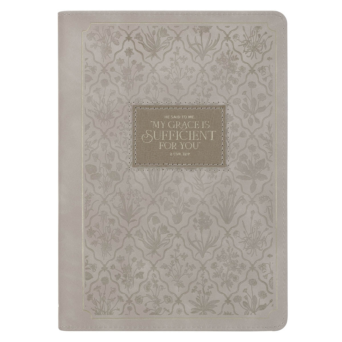 Sufficient Grace Taupe Faux Leather Classic Journal with Zipper Closure - 2 Cor 12:9