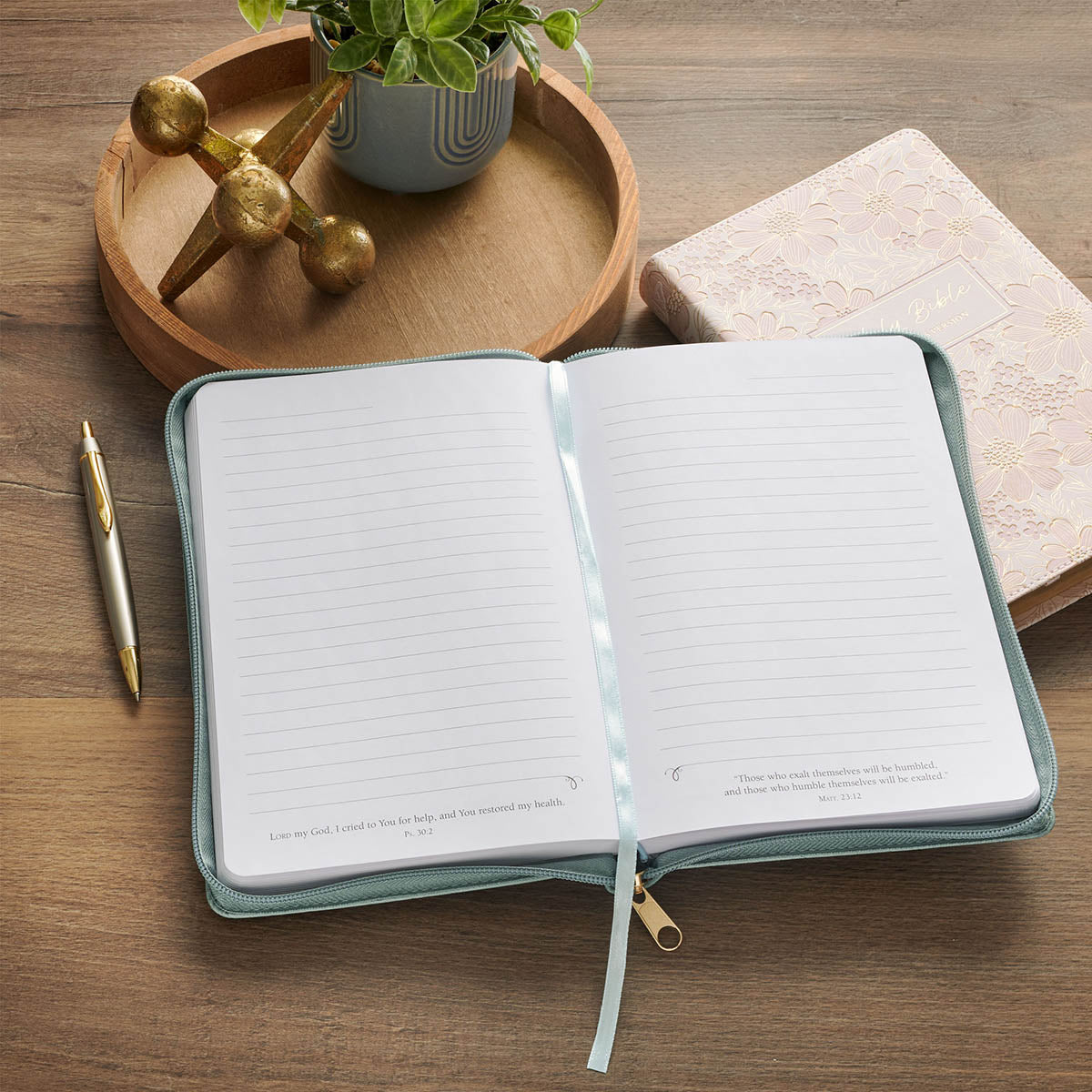 Be Still and Know Teal Floral Faux Leather Classic Journal with Zipper Closure - Psalm 46:10