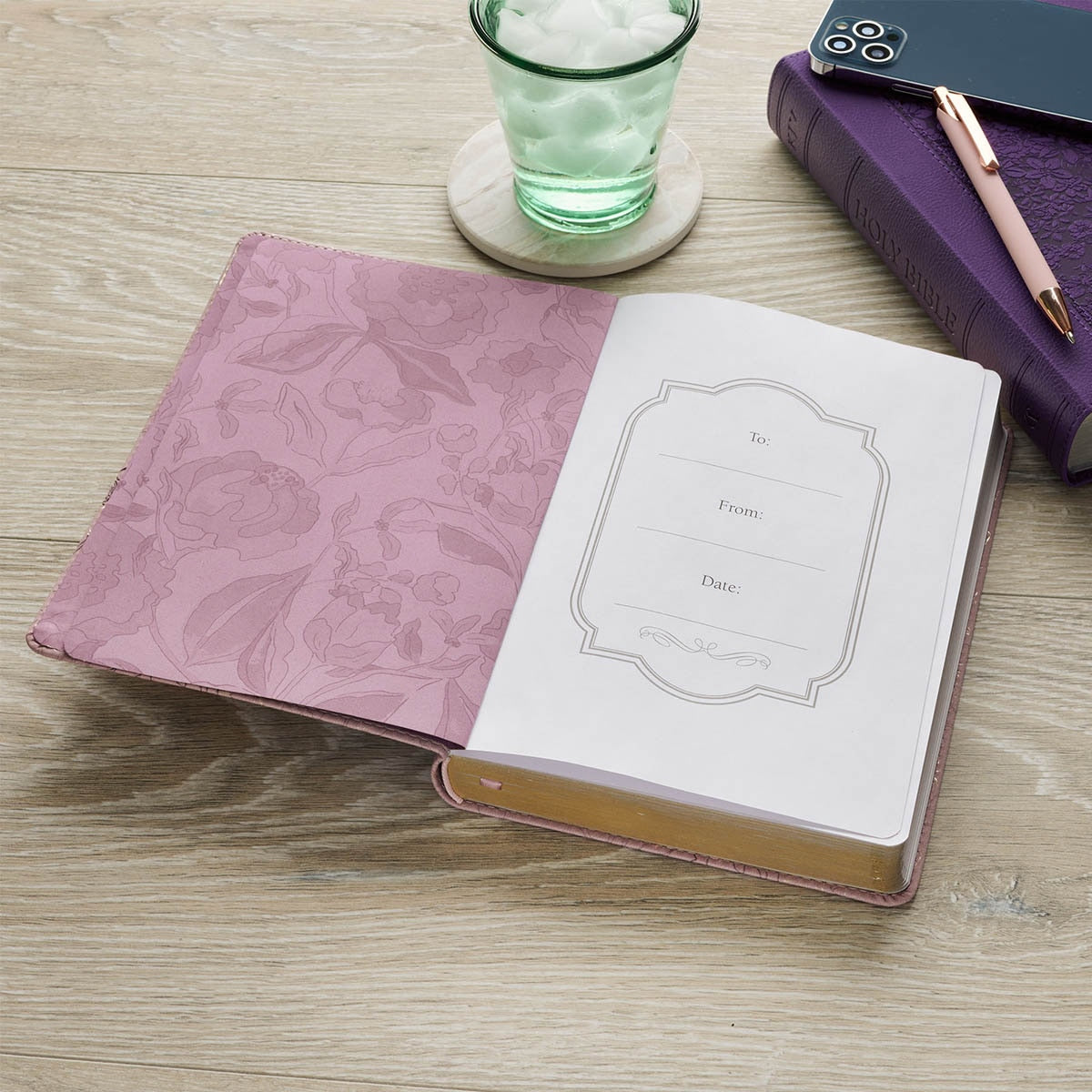 Strength and Dignity Dusty Purple Floral Faux Leather Classic Journal - Proverbs 31:25