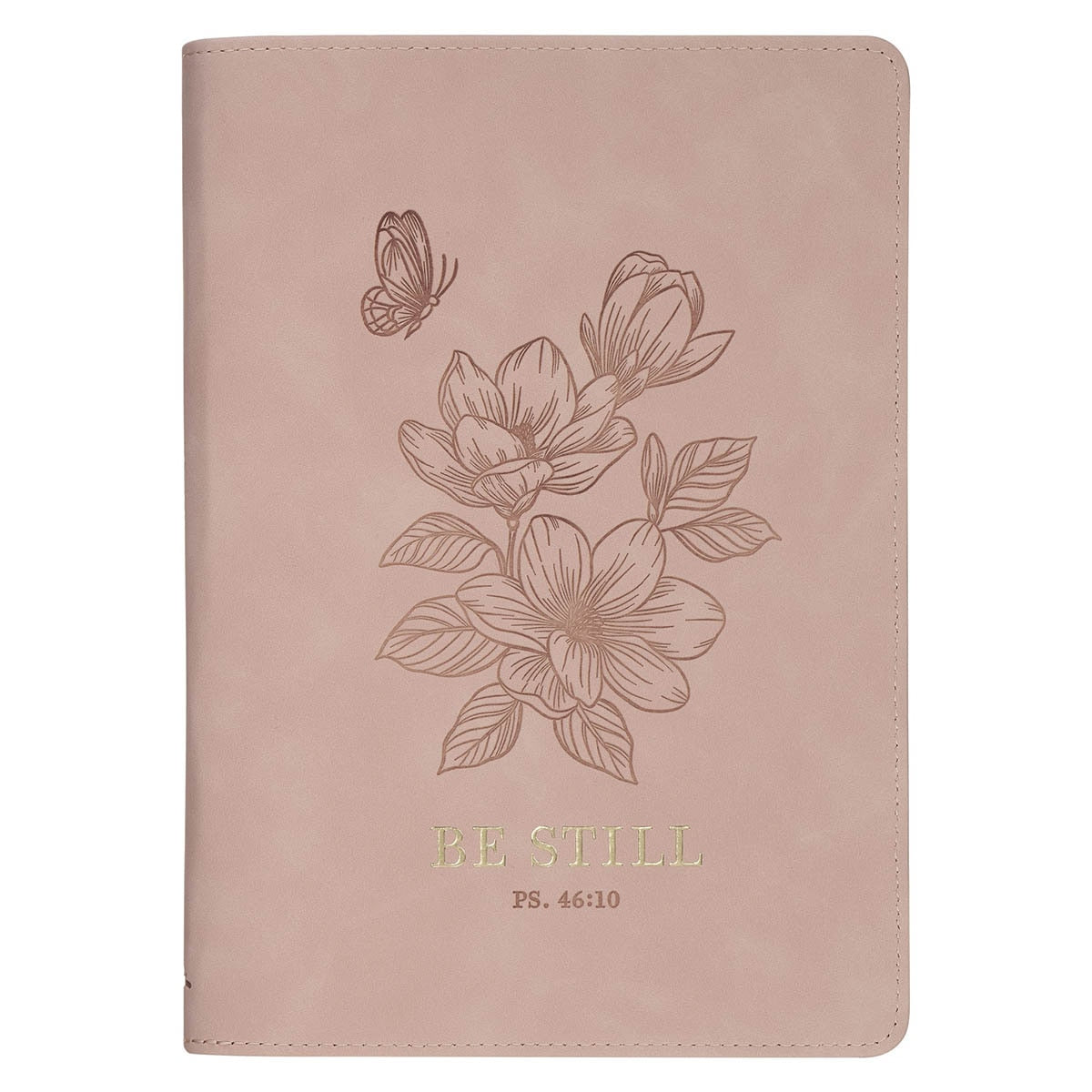 Be Still Pink Floral Faux Leather Classic Journal with Zipper Closure - Psalm 46:10