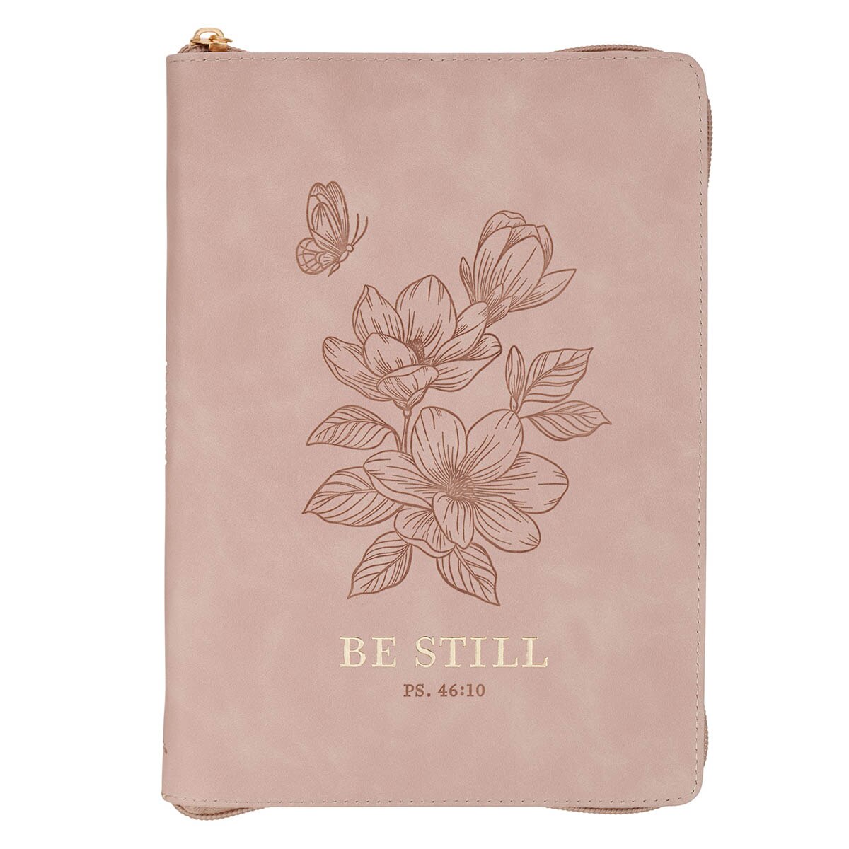 Be Still Pink Floral Faux Leather Classic Journal with Zipper Closure - Psalm 46:10