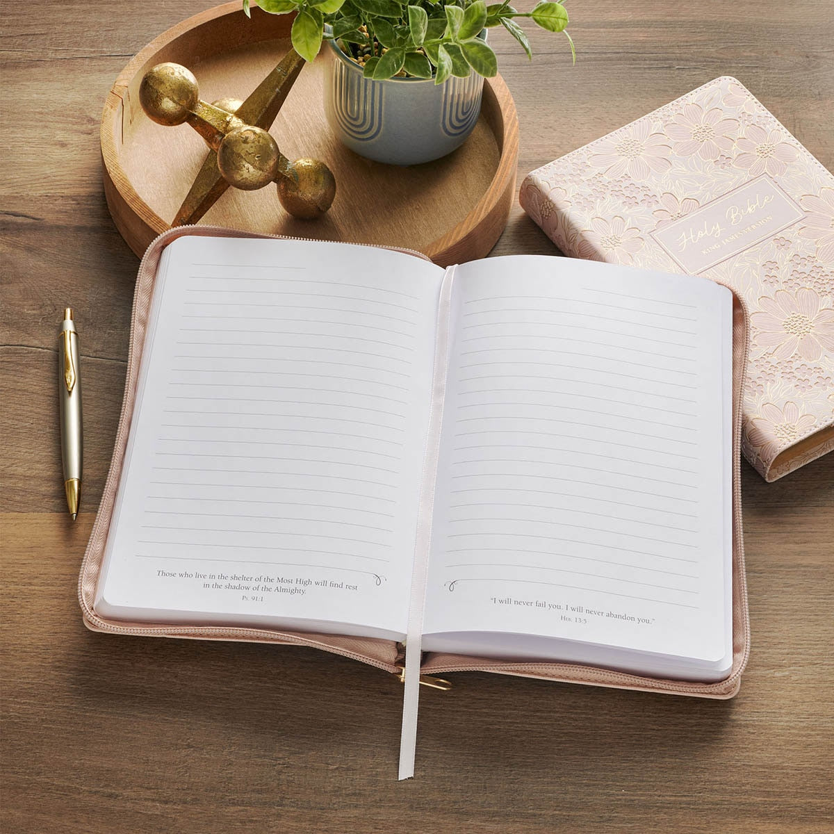 Be Still Pink Floral Faux Leather Classic Journal with Zipper Closure - Psalm 46:10