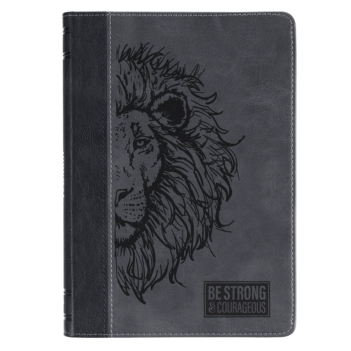 Be Strong & Courageous Black Lion Faux Leather Hardcover Journal - Joshua 1:9