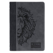 Be Strong & Courageous Black Lion Faux Leather Hardcover Journal - Joshua 1:9