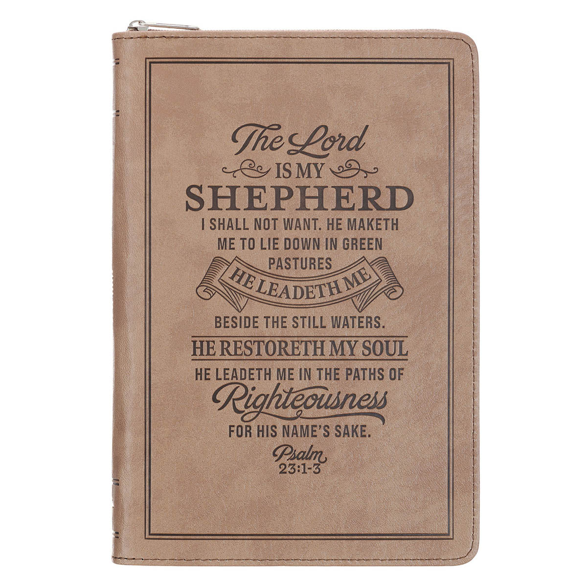 The Lord Is My Shepherd Tan Faux Leather Zippered Slimline Journal - Psalm 23:1-3