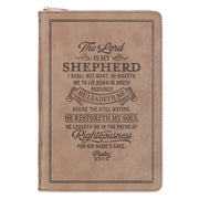 The Lord Is My Shepherd Tan Faux Leather Zippered Slimline Journal - Psalm 23:1-3