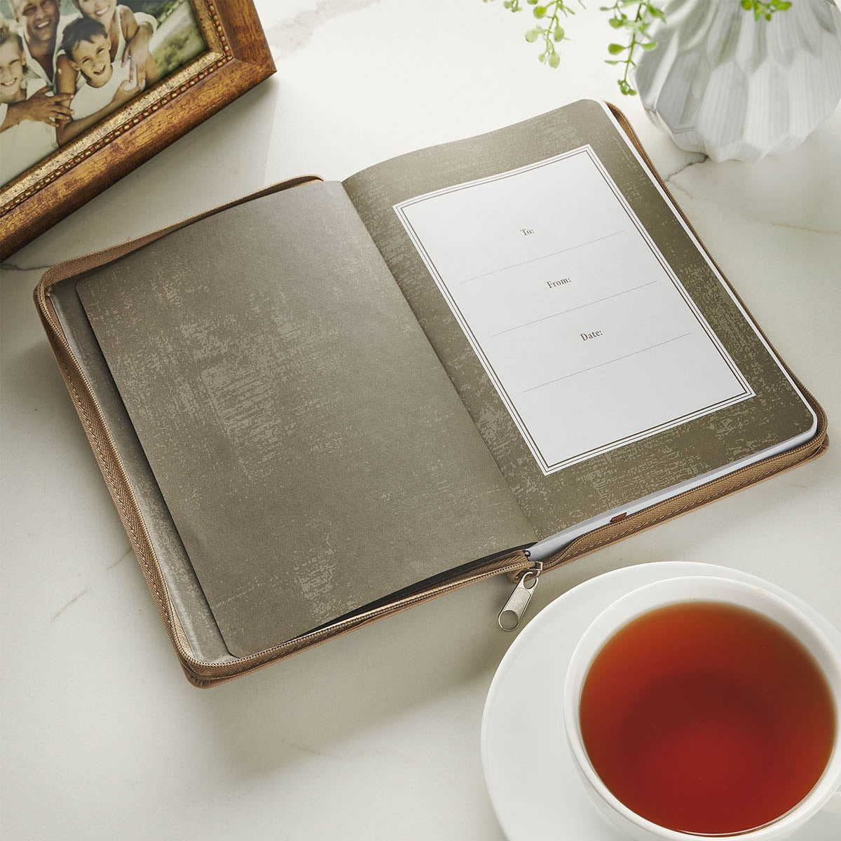 The Lord Is My Shepherd Tan Faux Leather Zippered Slimline Journal - Psalm 23:1-3