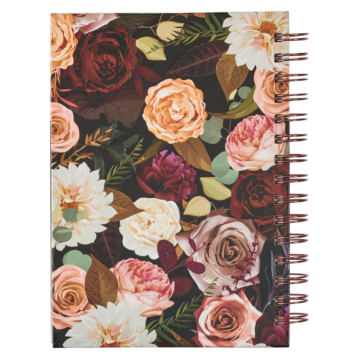 Diario guinda grande anillado de alambre con ramo «Fuerte y valiente» - Josué 1:9