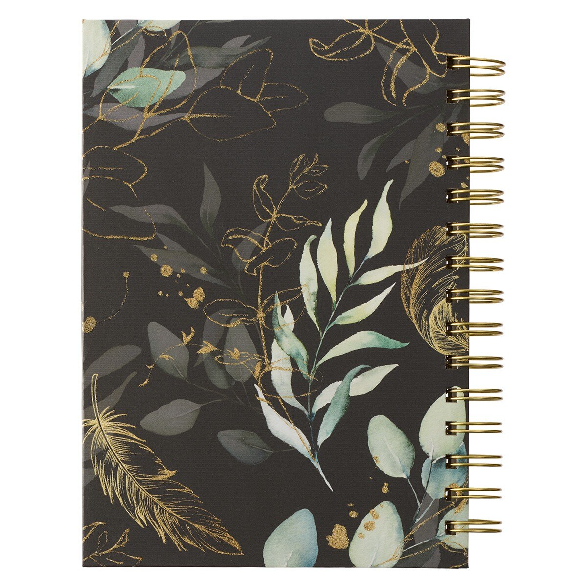 Find Refuge Black and Gold Feather Large Wirebound Journal - Psalm 91:4