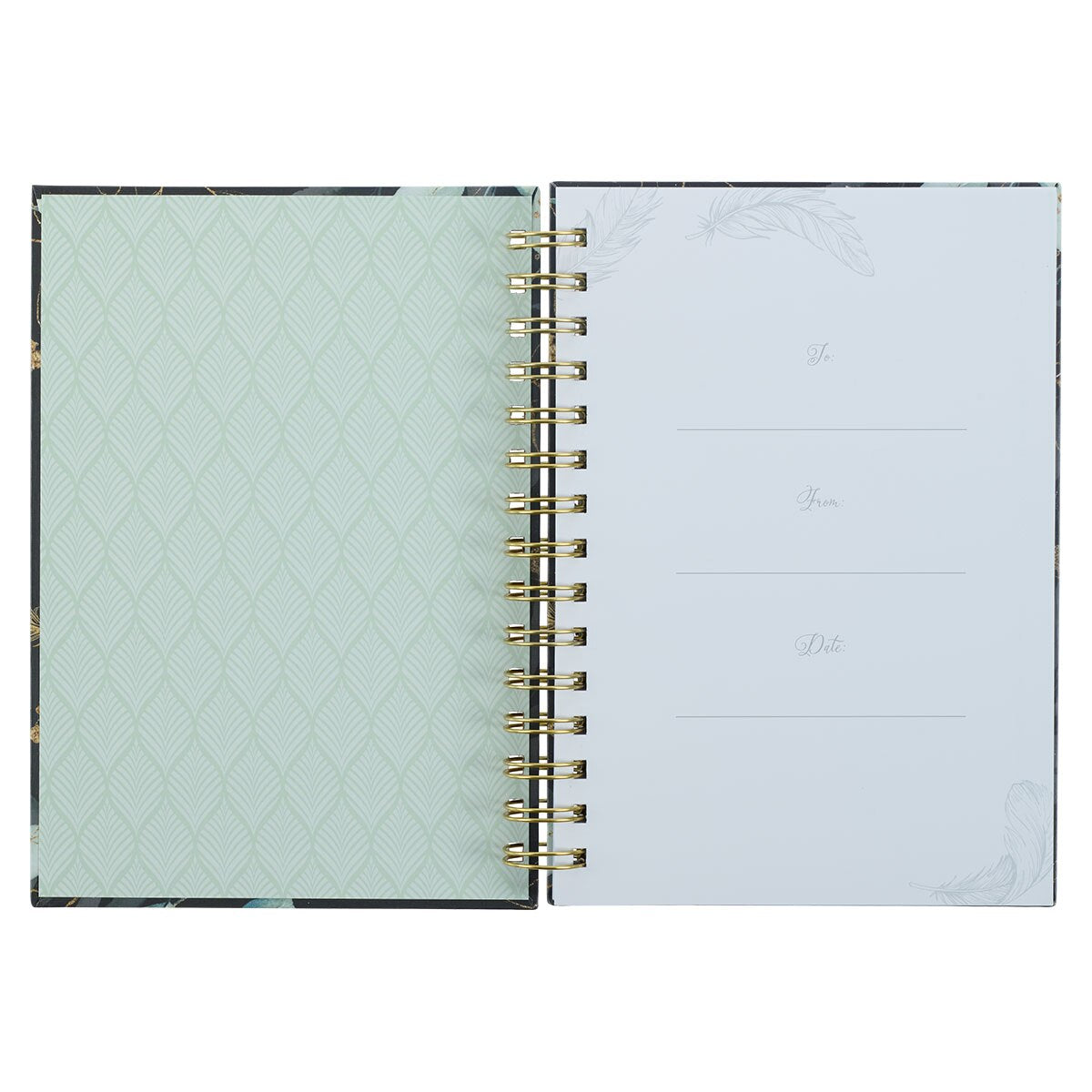 Find Refuge Black and Gold Feather Large Wirebound Journal - Psalm 91:4