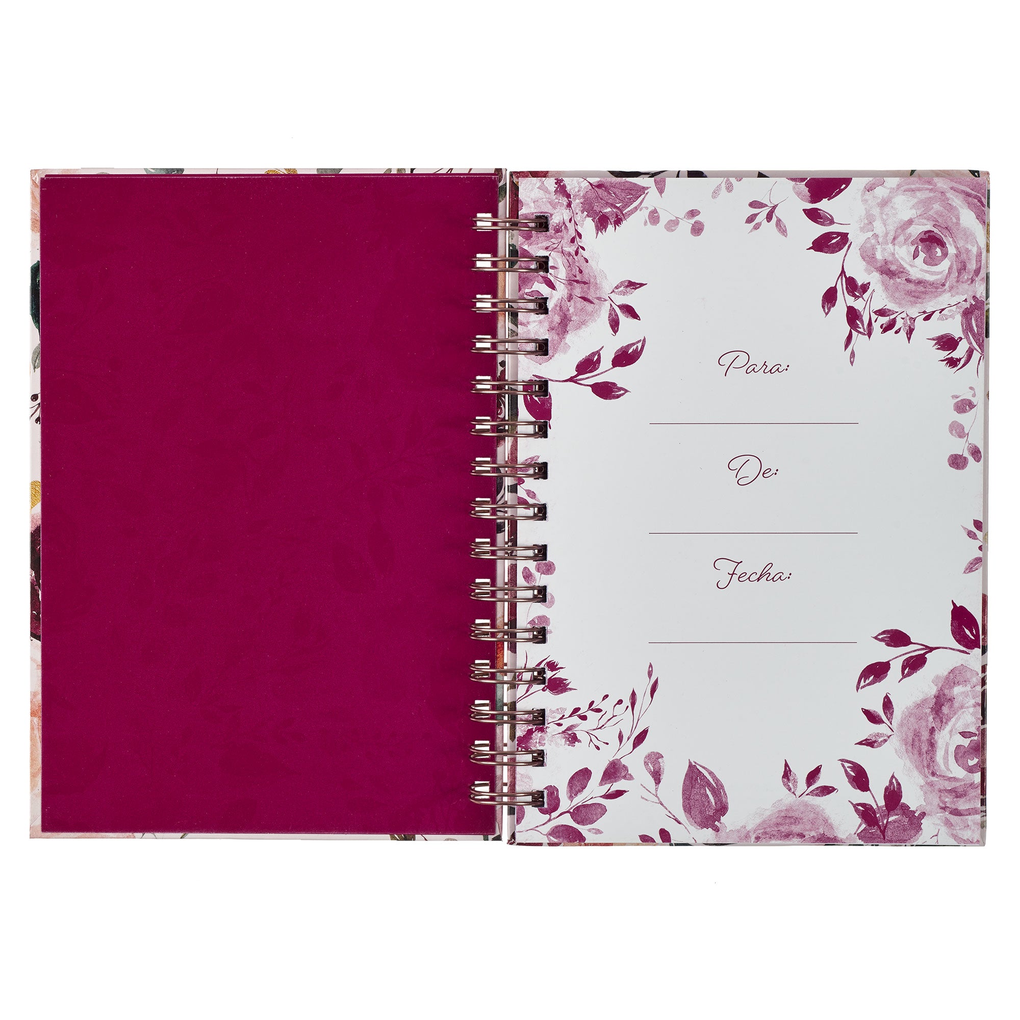 Diario anillado de alambre «Los planes que tengo para ti» con flores de color ciruela - Jeremías 29:11