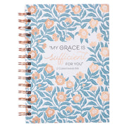 Sufficient Grace Teal Floral Large Wirebound Journal - 2 Corinthians 12:9