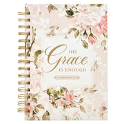 His Grace is Enough Blush Pink Floral Large Wirebound Journal - 2 Corinthians 12:9
