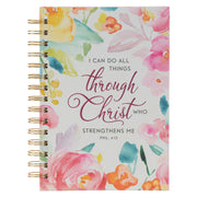 All Things Through Christ Multi-colored Floral Large Wirebound Journal -  Philippians 4:13