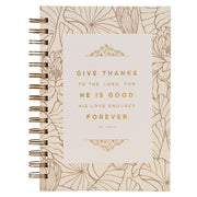 Give Thanks White and Gold Wirebound Journal - Psalm 106:1