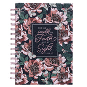 Walk By Faith Pink Floral Large Wirebound Journal - 2 Corinthians 5:7