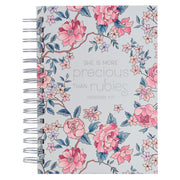 More Precious Than Rubies Pink Floral Wirebound Journal - Proverbs 5:13