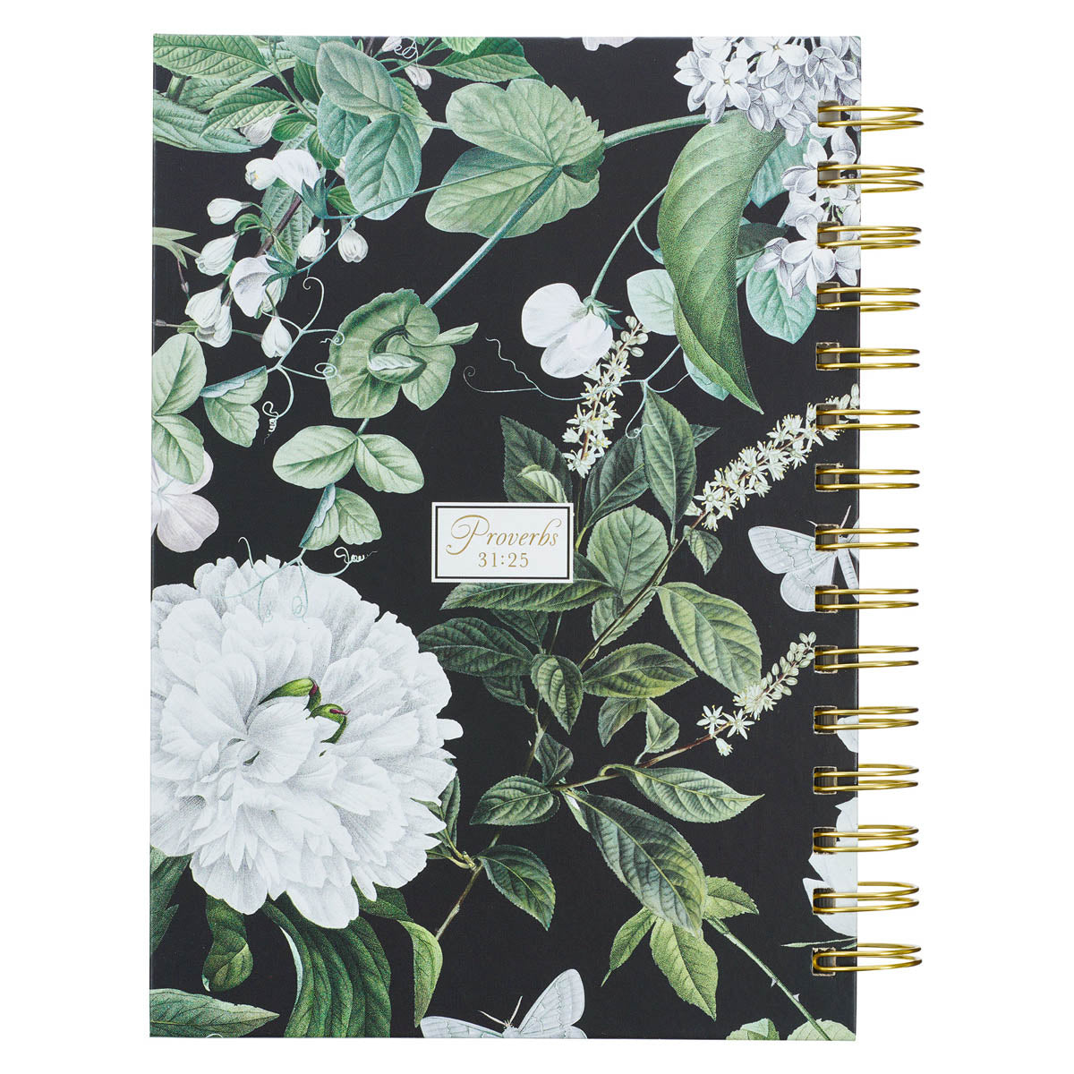 Clothed with Strength & Dignity White Floral Large Wirebound Journal - Proverbs 31:25