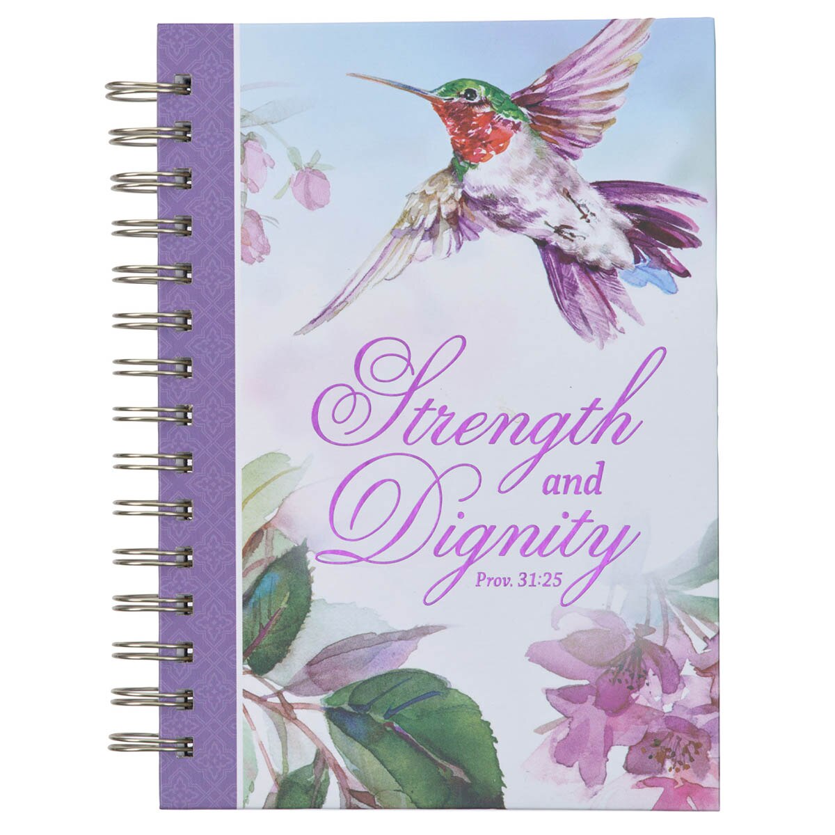 Strength and Dignity Purple Hummingbird Large Wirebound Journal  - Proverbs 31:25