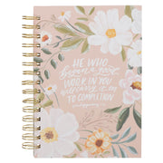 Good Work Peach Floral Wirebound Journal - Philippians 1:6