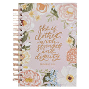 Strength and Dignity Pink Floral Wirebound Journal - Proverbs 31:25