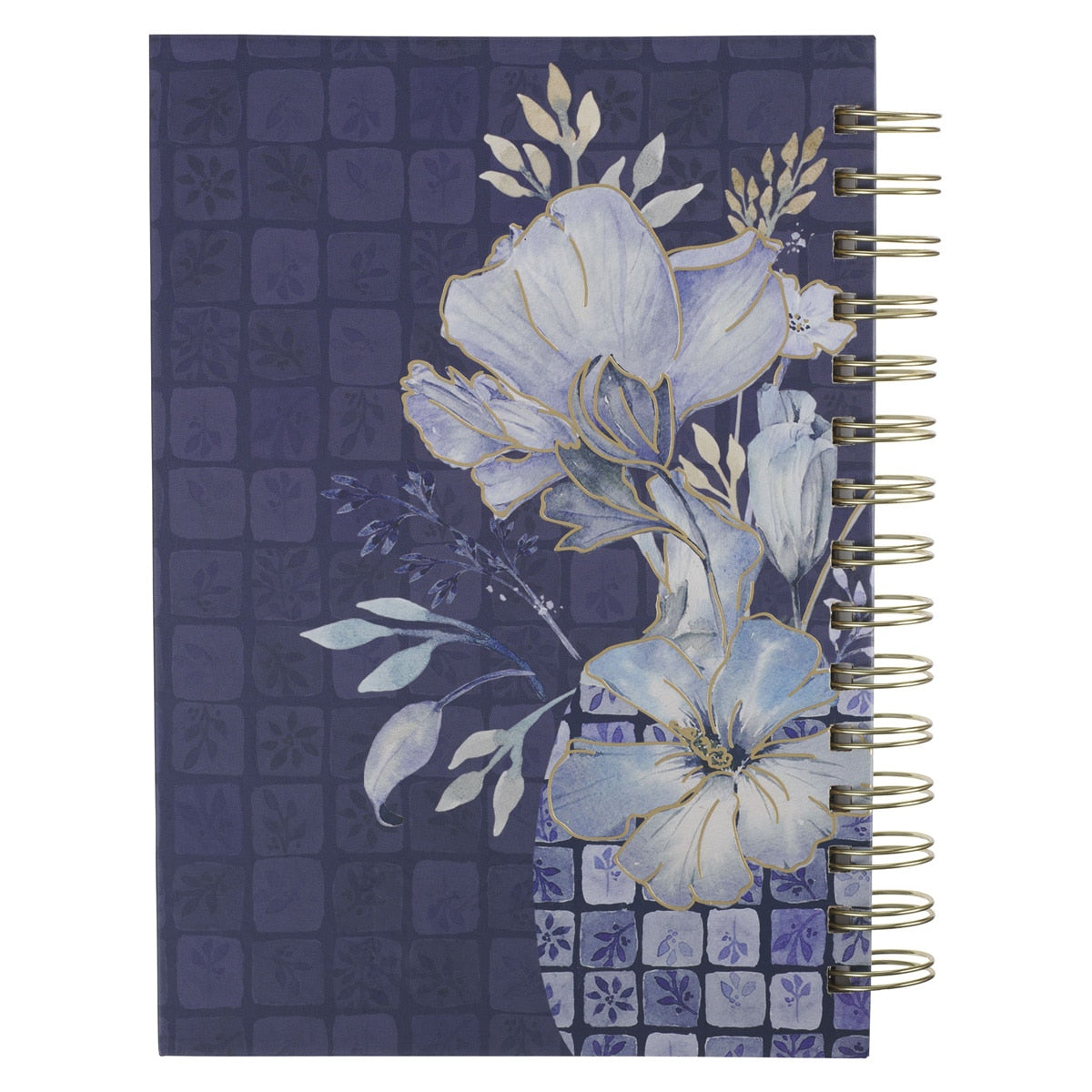 Grace Blue Floral Tile Wirebound Journal - Ephesians 2:8