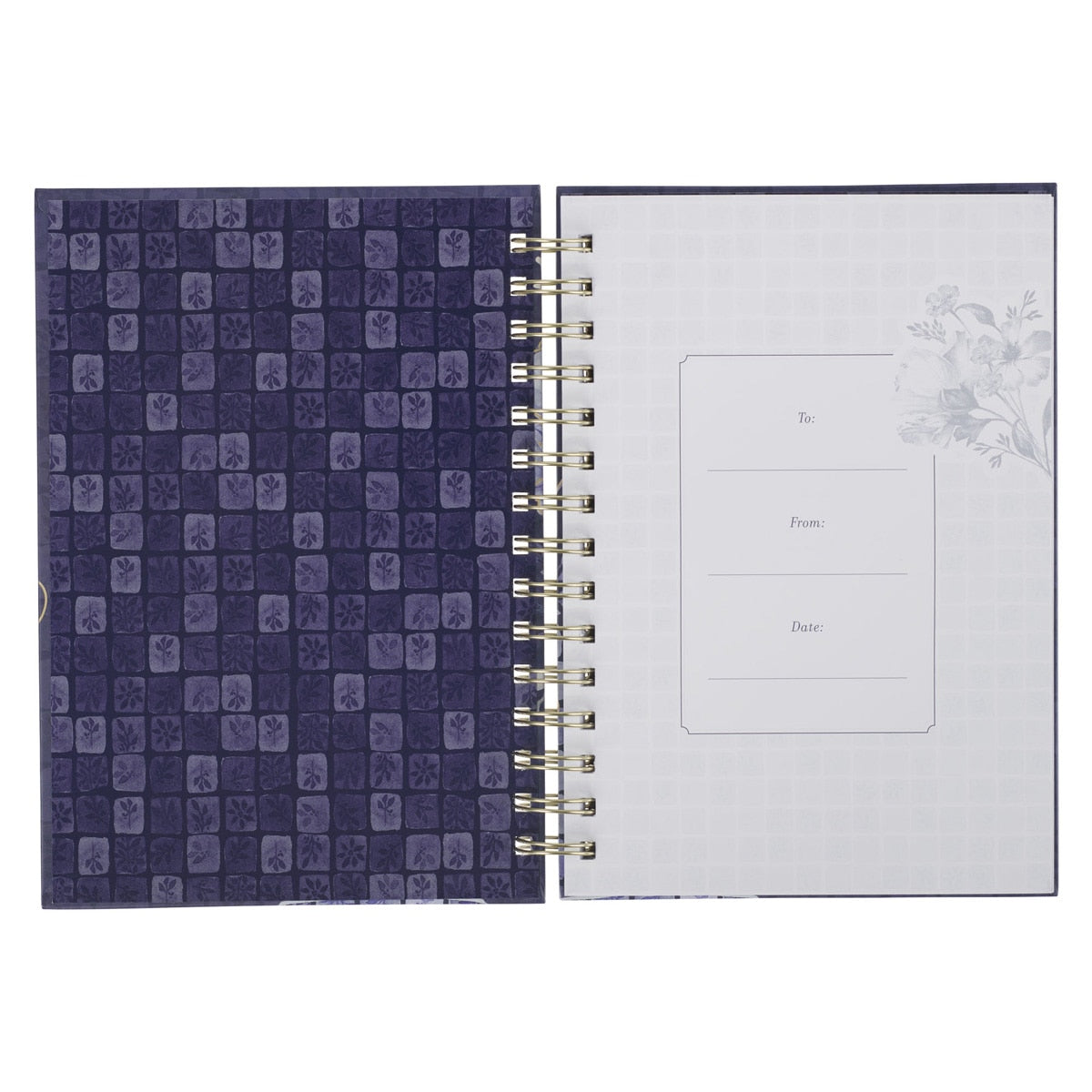 Grace Blue Floral Tile Wirebound Journal - Ephesians 2:8