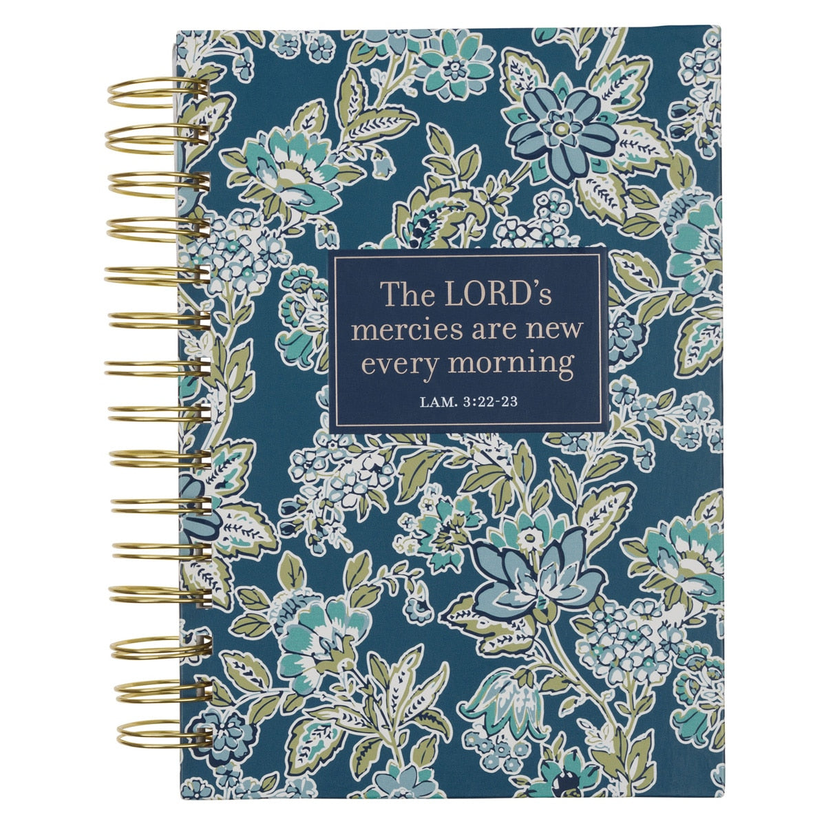 Morning Mercies Blue and Green Floral Spiral Journal - Lamentations 3:22-23