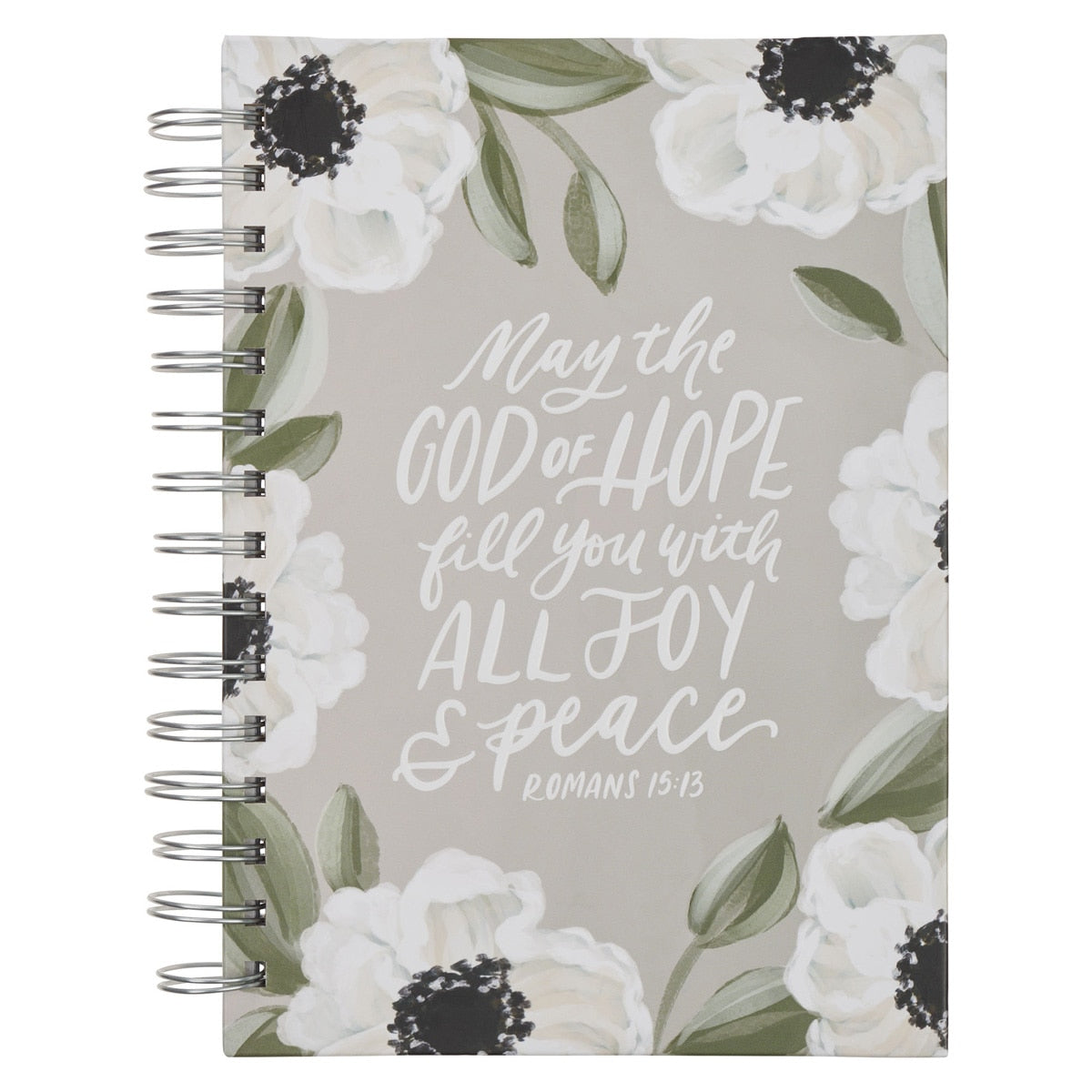 Joy and Peace Gray Floral Spiral Journal - Romans 15:13