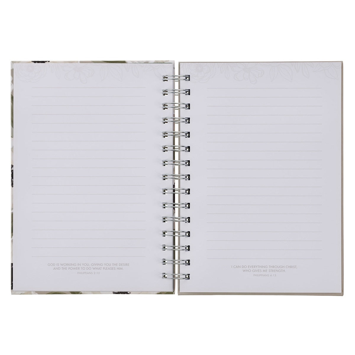 Joy and Peace Gray Floral Spiral Journal - Romans 15:13