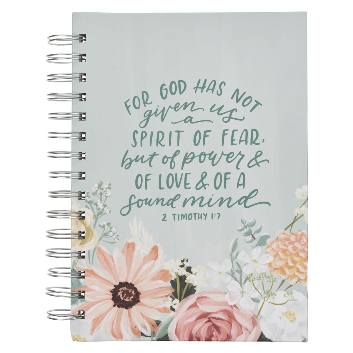 Power, Love, and a Sound Mind Mint Floral Spiral Journal – 2 Timothy 1:7