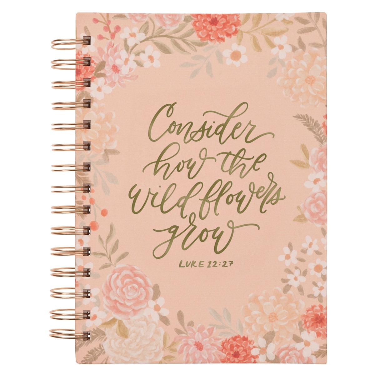 Consider the Wildflowers Peach Floral Spiral Journal - Luke 12:27