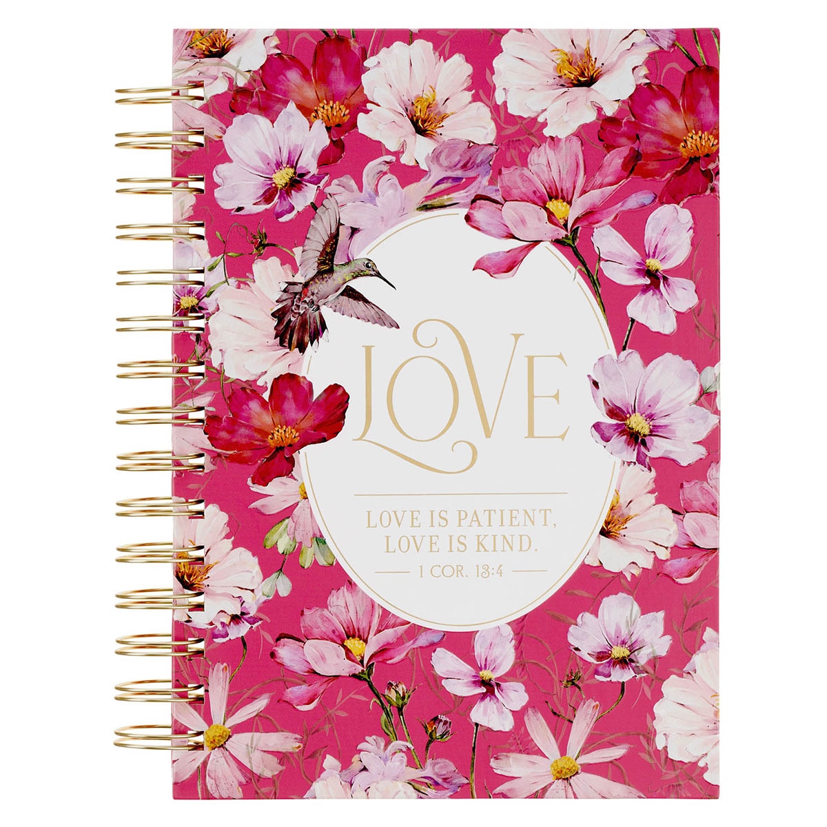 Love Cherry Pink Hummingbird Spiral Journal - 1 Corinthians 13:4