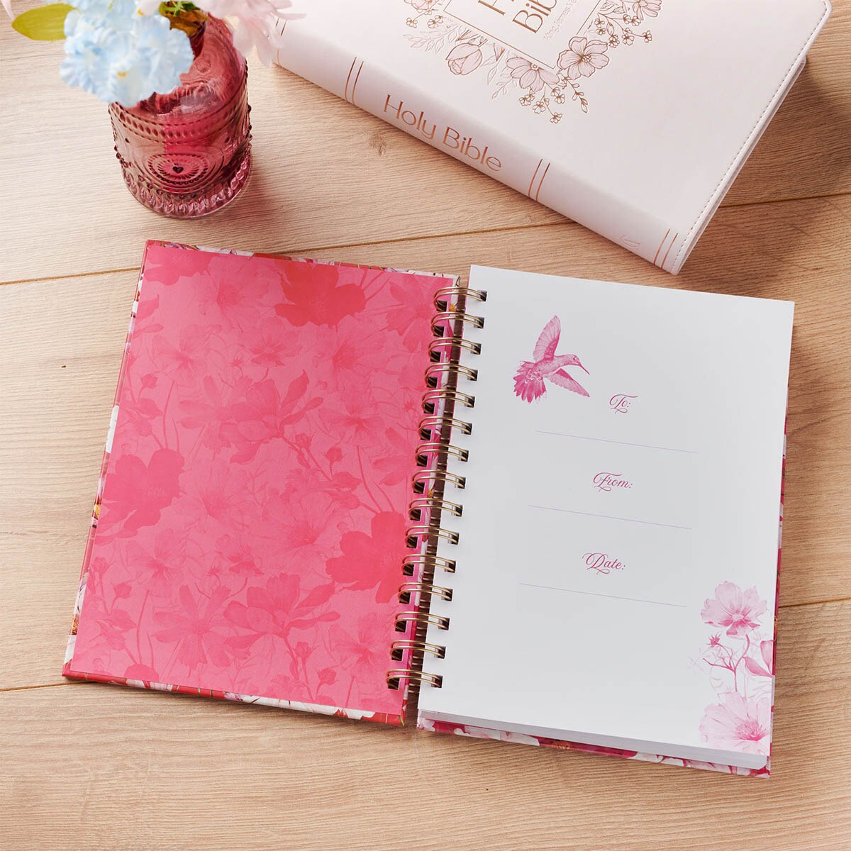 Love Cherry Pink Hummingbird Spiral Journal - 1 Corinthians 13:4