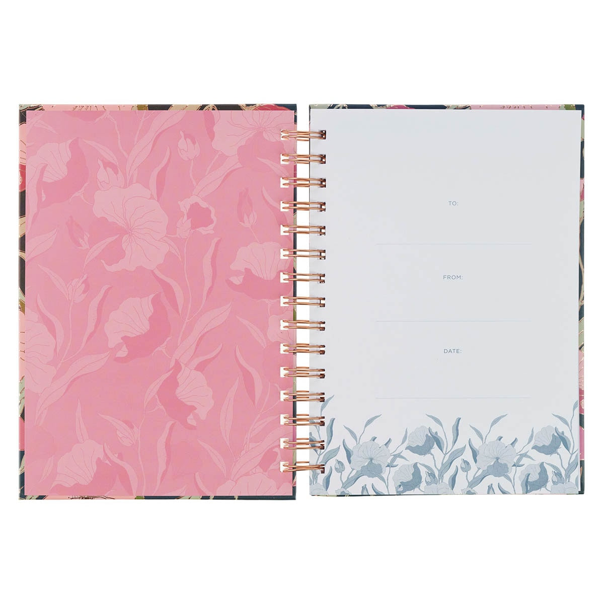 Strength and Dignity Deep Teal Floral Spiral Journal - Proverbs 31:25