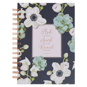 Ask, Seek, Knock Navy Floral Spiral Journal - Matthew 7:7