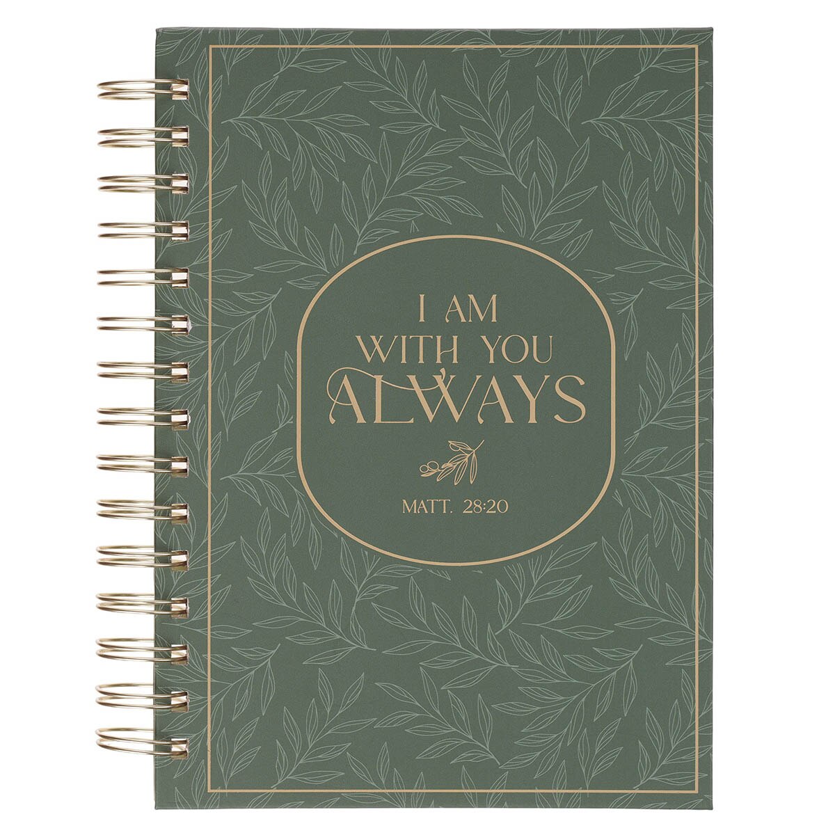 I Am With You Always Green Botanical Leaf Spiral Journal  - Matthew 28:20