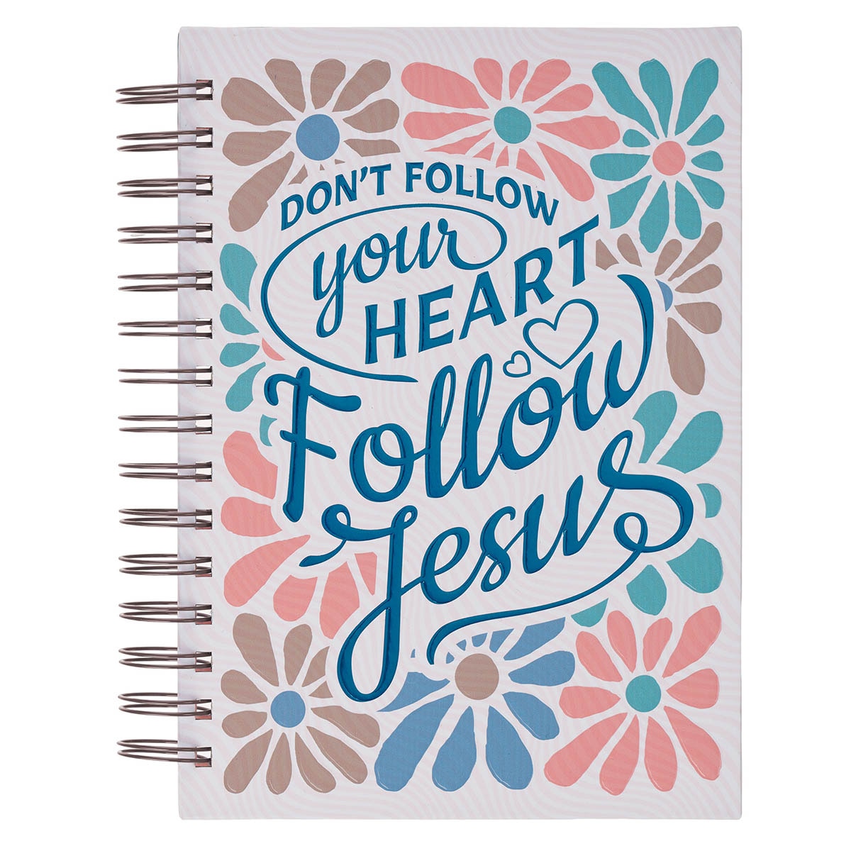 Follow Jesus Peach Floral Mosaic Spiral Journal