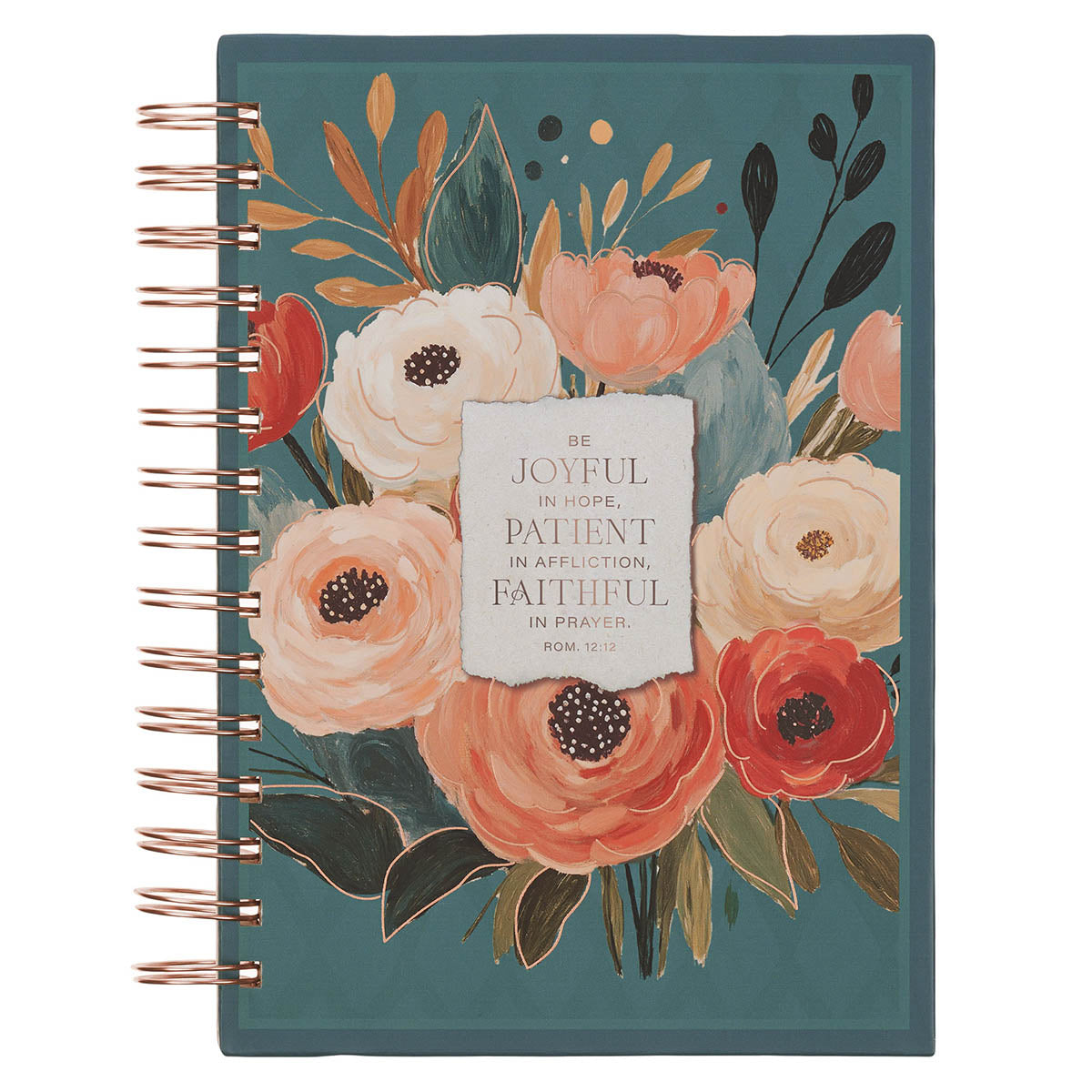 Joyful Patient Faithful Heirloom Floral Spiral Journal - Romans 12:12