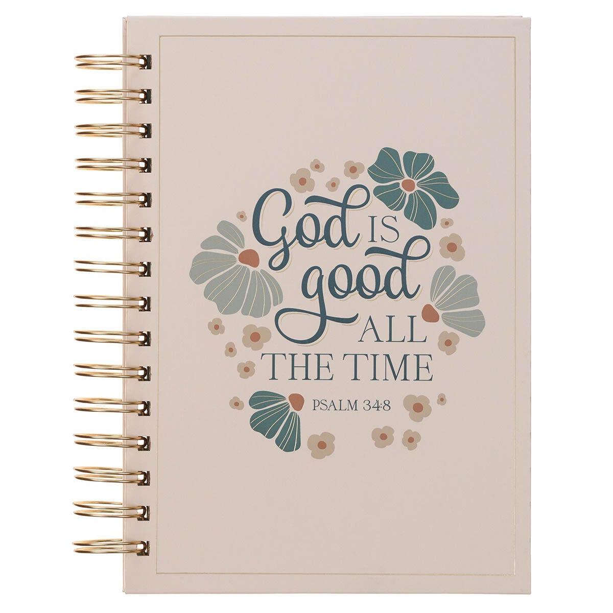 God Is Good Blue Blooms Spiral Journal - Psalm 34:8