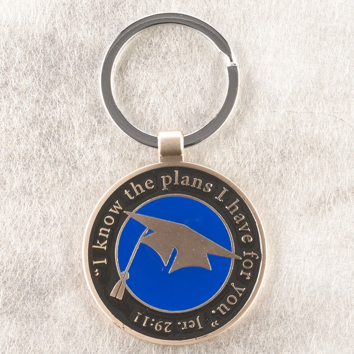 Hat and Tassel Graduation Key Ring in Tin - Jeremiah 29:11