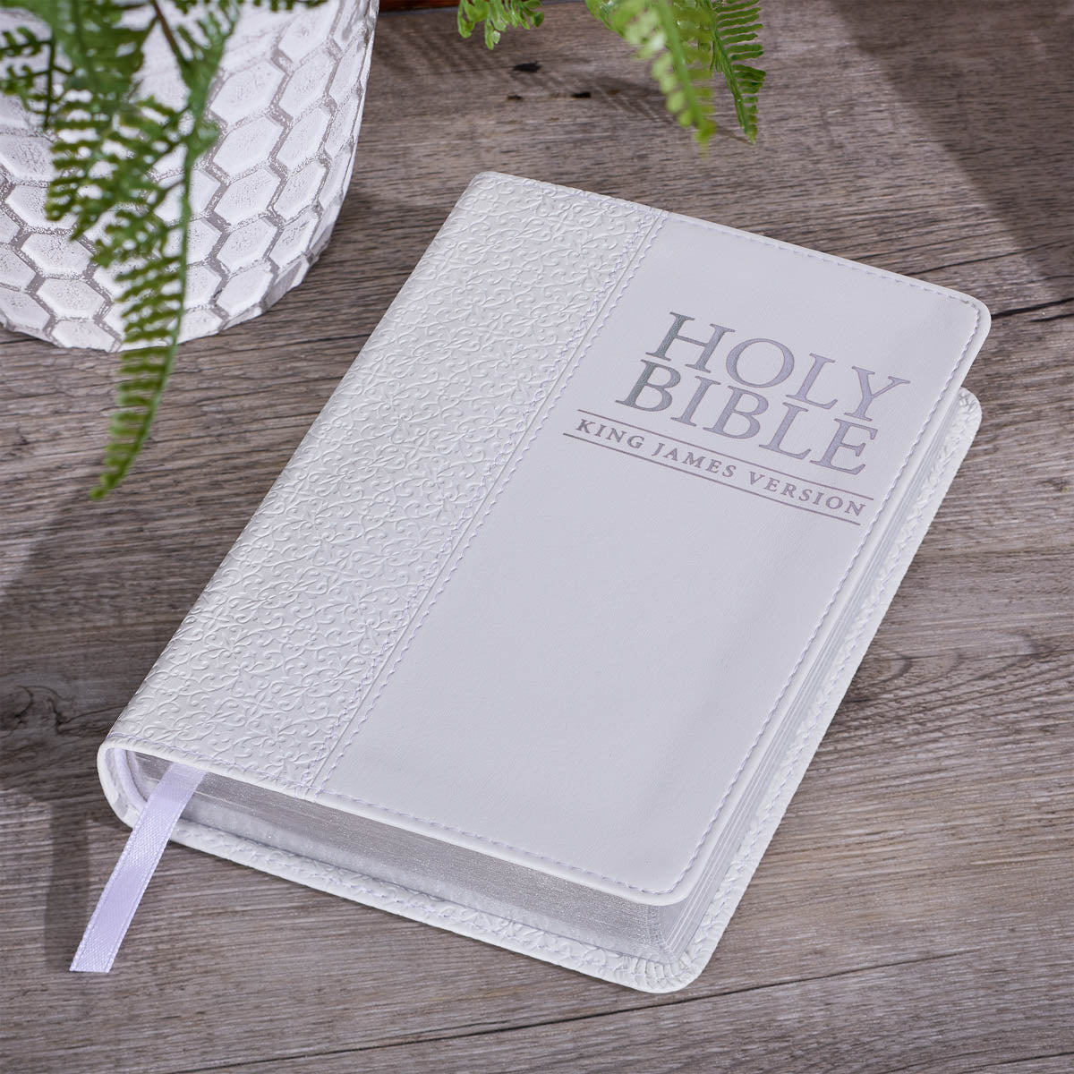 White Faux Leather Compact King James Version Bible
