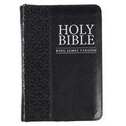Black Faux Leather Compact King James Version Bible with Zippered Closure