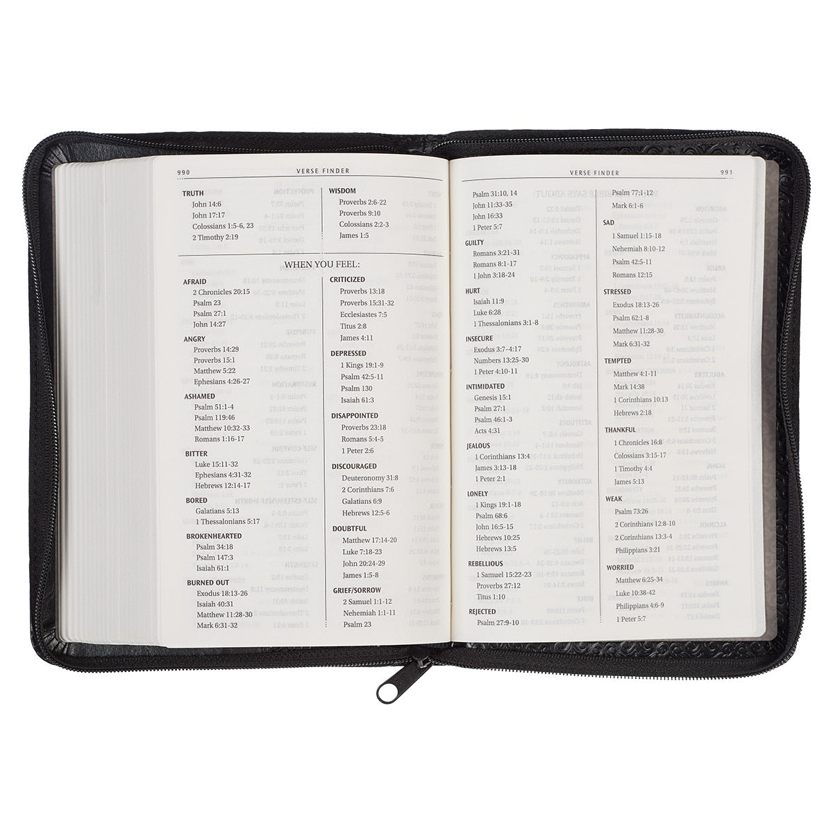 Black Faux Leather Compact King James Version Bible with Zippered Closure