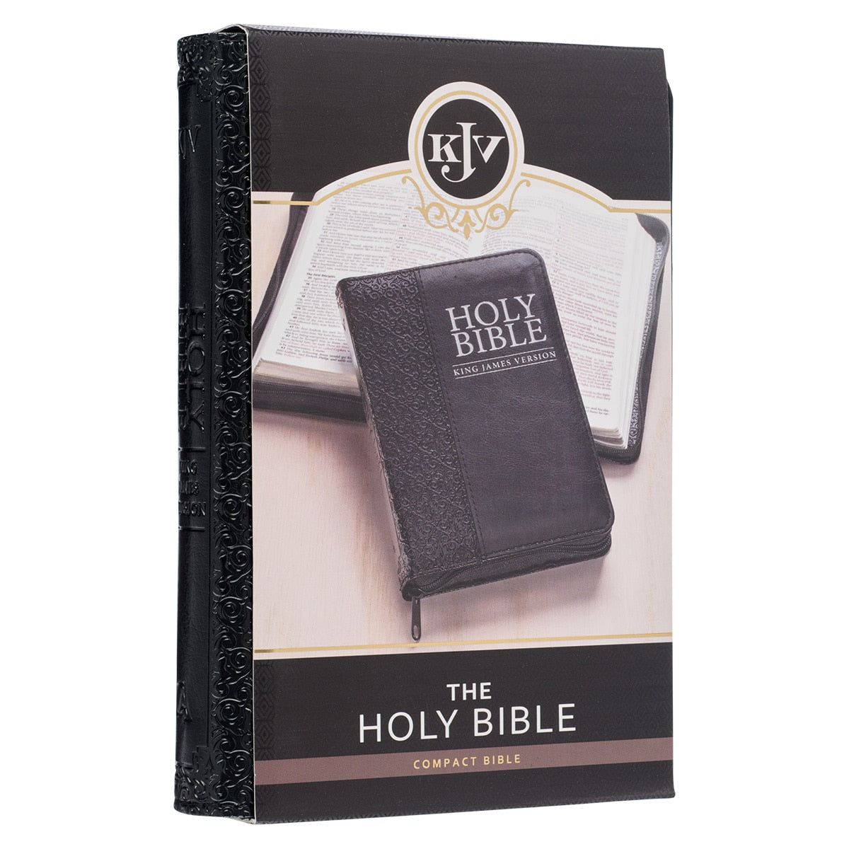 Black Faux Leather Compact King James Version Bible with Zippered Closure