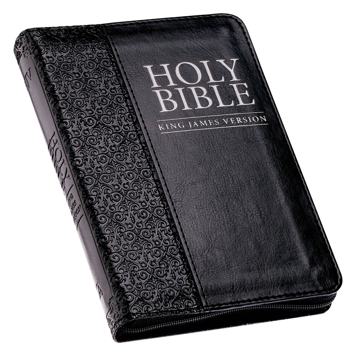 Black Faux Leather Compact King James Version Bible with Zippered Closure