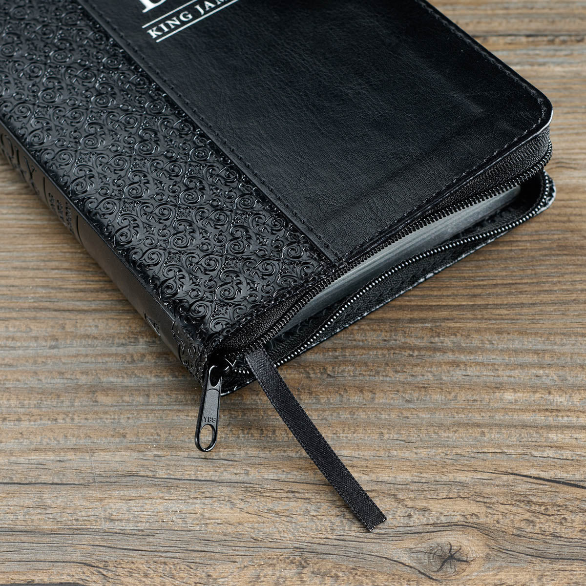 Black Faux Leather Compact King James Version Bible with Zippered Closure