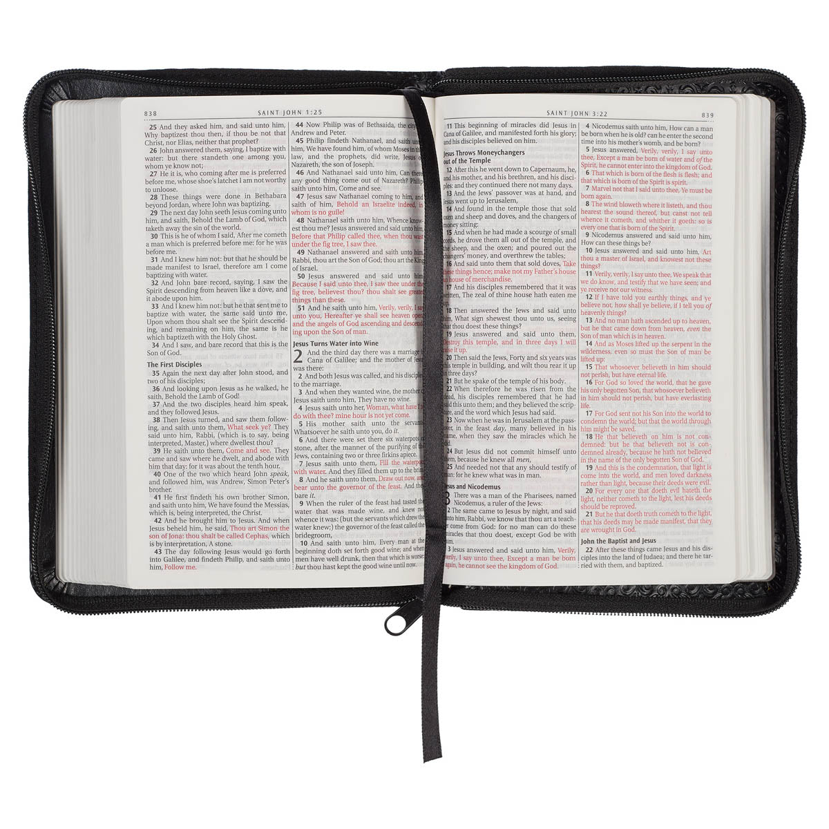 Black Faux Leather Compact King James Version Bible with Zippered Closure