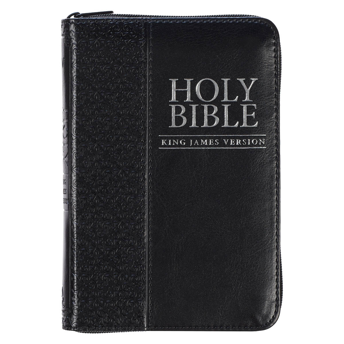 Black Faux Leather King James Version Pocket Bible with Zippered Closure