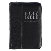 Black Faux Leather King James Version Pocket Bible with Zippered Closure